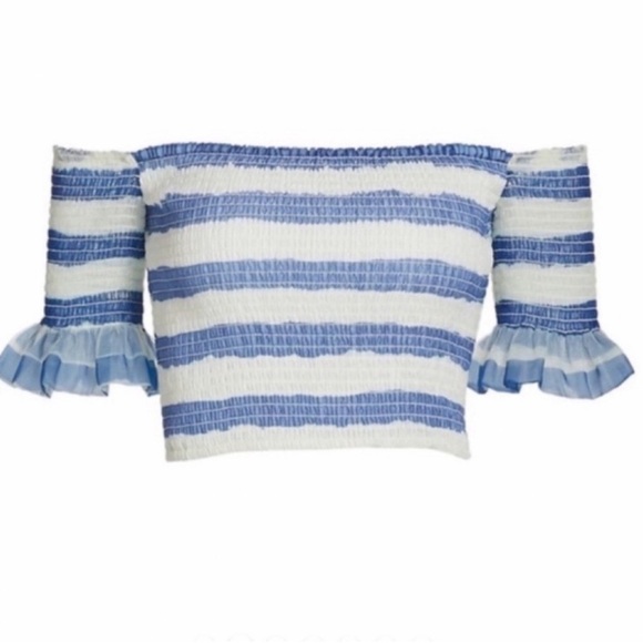 STAUD Crop top Doric smocked off the shoulder stretch size M NWT - Picture 14 of 15